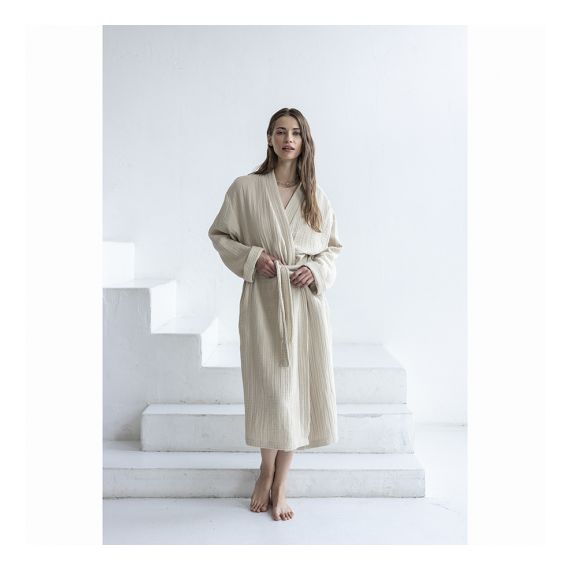 Халат из многослойного муслина бежевого цвета из коллекции Essential, размер M, Tkano, изображение 8