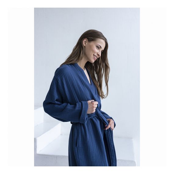 Халат из многослойного муслина темно-синего цвета из коллекции Essential, размер S, Tkano, изображение 4