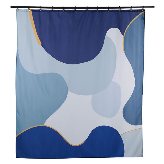 Штора для ванной синего цвета с авторским принтом из коллекции Freak Fruit, 180х200 см, Tkano, изображение 3