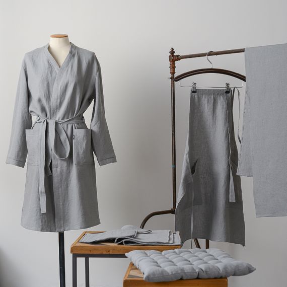 Халат из умягченного льна серого цвета Essential, размер S, Tkano, изображение 8