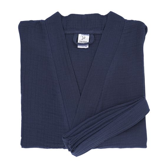 Халат из многослойного муслина темно-синего цвета из коллекции Essential, размер S, Tkano