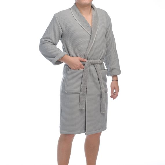 Халат банный из чесаного хлопка серого цвета из коллекции Essential, размер M, Tkano, изображение 3