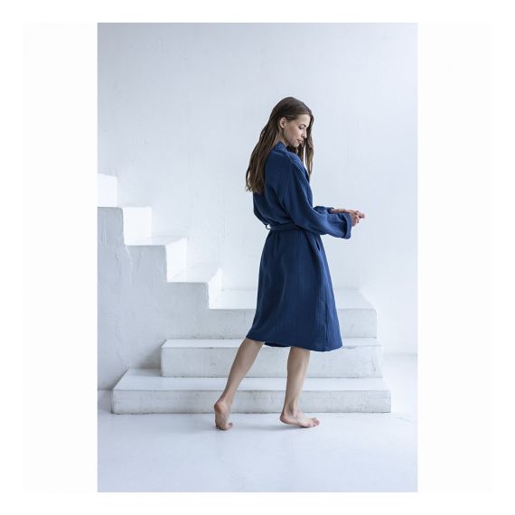 Халат из многослойного муслина темно-синего цвета из коллекции Essential, размер L, Tkano, изображение 3