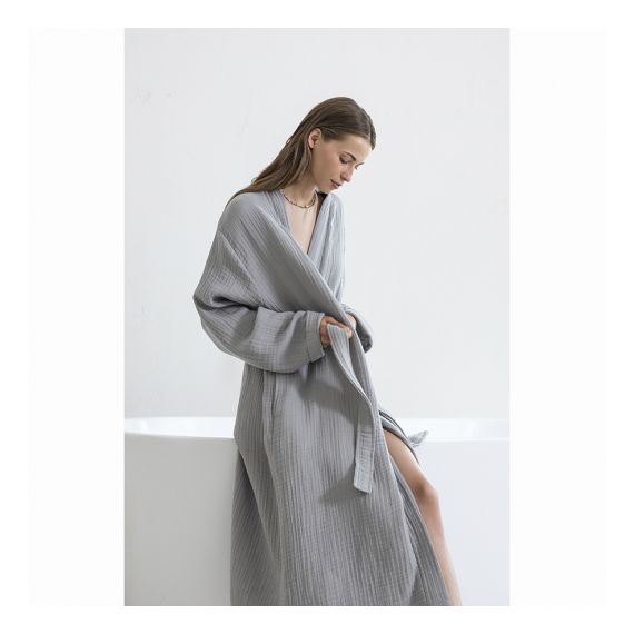 Халат из многослойного муслина серого цвета из коллекции Essential, размер S, Tkano, изображение 3