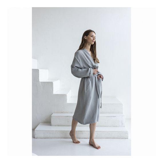 Халат из многослойного муслина серого цвета из коллекции Essential, размер M, Tkano, изображение 5