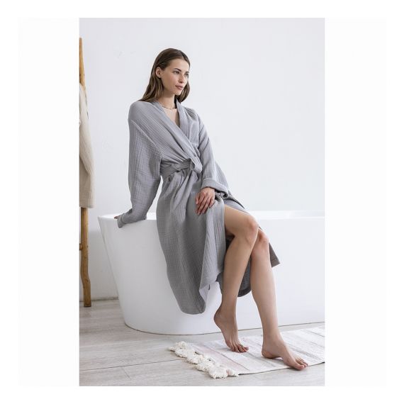 Халат из многослойного муслина серого цвета из коллекции Essential, размер S, Tkano, изображение 4