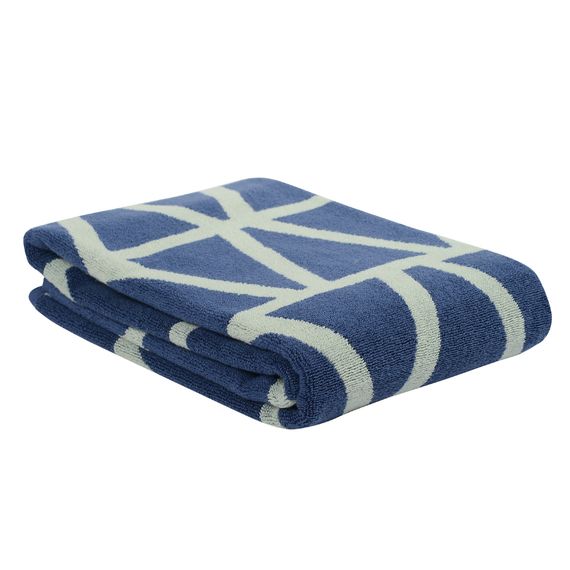 Полотенце жаккардовое банное с авторским дизайном Geometry серо-синее Wild, 70х140 см, Tkano