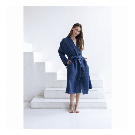 Халат из многослойного муслина темно-синего цвета из коллекции Essential, размер L, Tkano, изображение 2