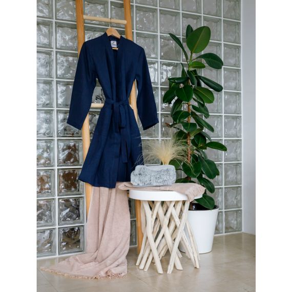 Халат из умягченного льна темно-синего цвета Essential, размер S, Tkano, изображение 8